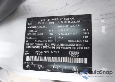 2013 Ford Transit Connect Xl z USA, uszkodzony, nr VIN NM0LS7AN7DT172070